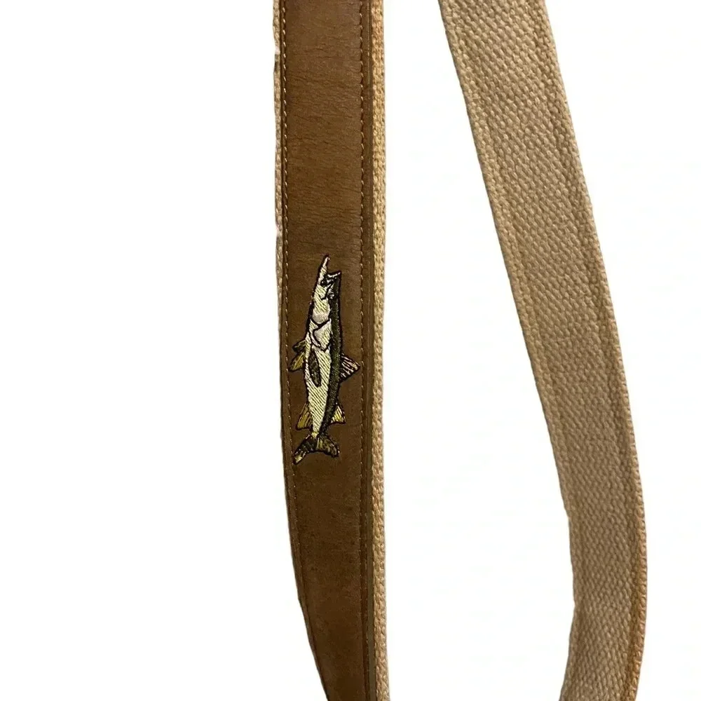 🎣 Guy Harvey Canvas & Leather Belt 🐟 Nautical Marlin Embroidered Size‎ 46 🎣